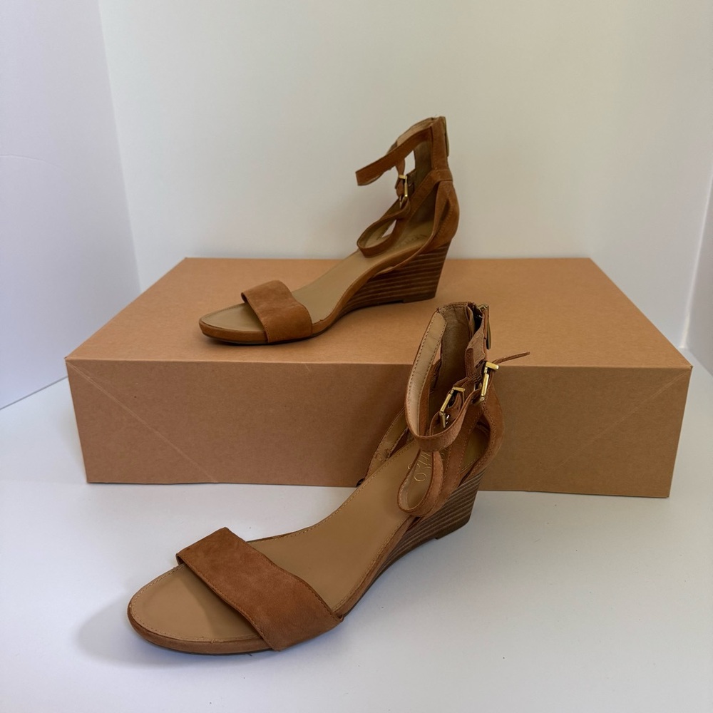 Franco Sarto Tan Danissa Suede Leather Wedge 2.25" Sandals Women’s Size 8 GUC